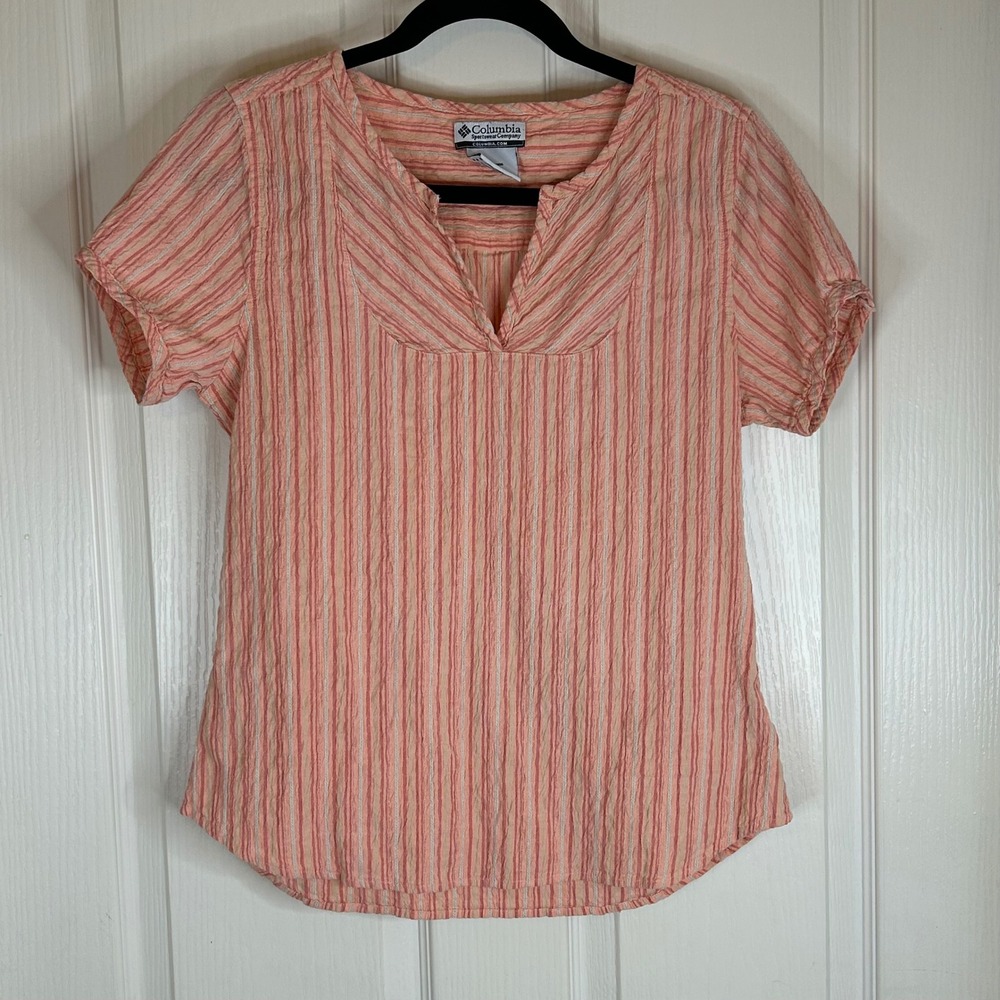 Columbia Sportswear Women's Small Striped Button Tab Sleeve Top Shirt